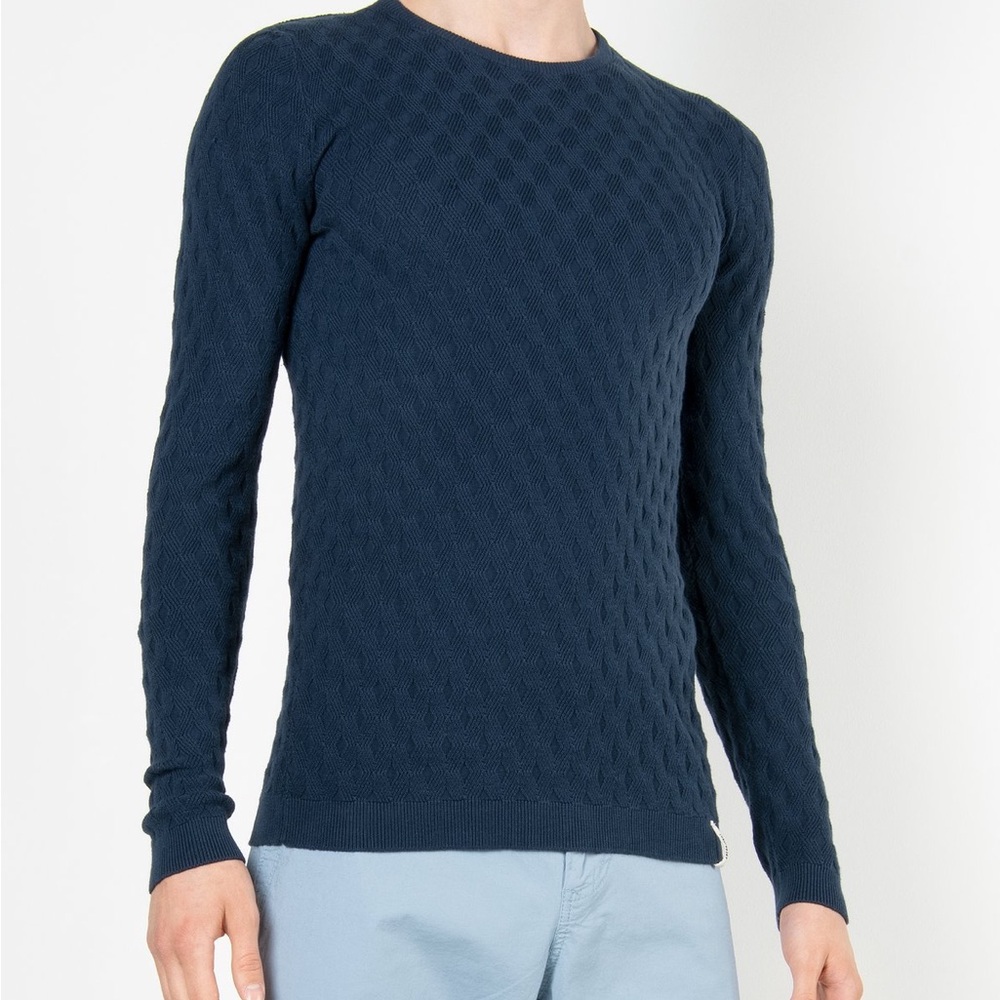 Anerkjendt Made in Denmark Men's Textured Navy Crewneck Sweater pullover